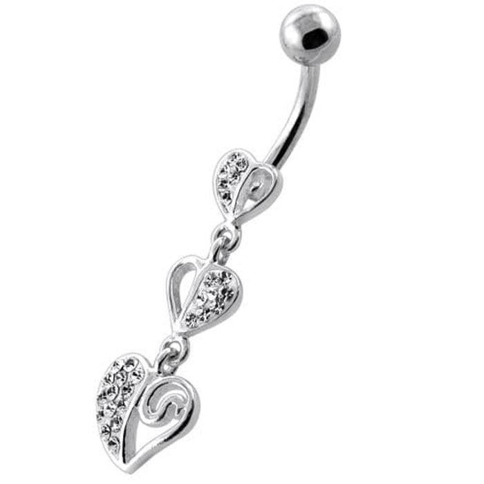 Trible Heart Jeweled Dangling Navel Belly Ring