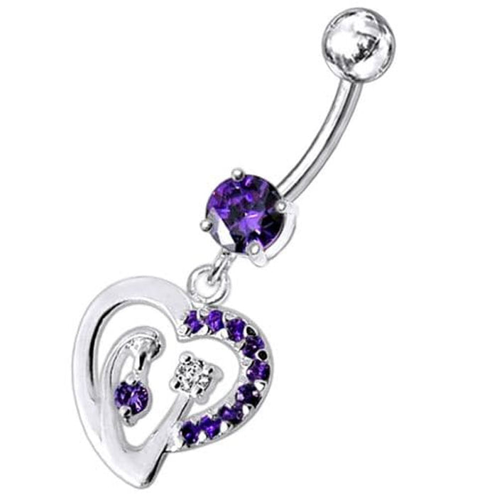 Fancy Single Jeweled Heart Dangling Belly Ring