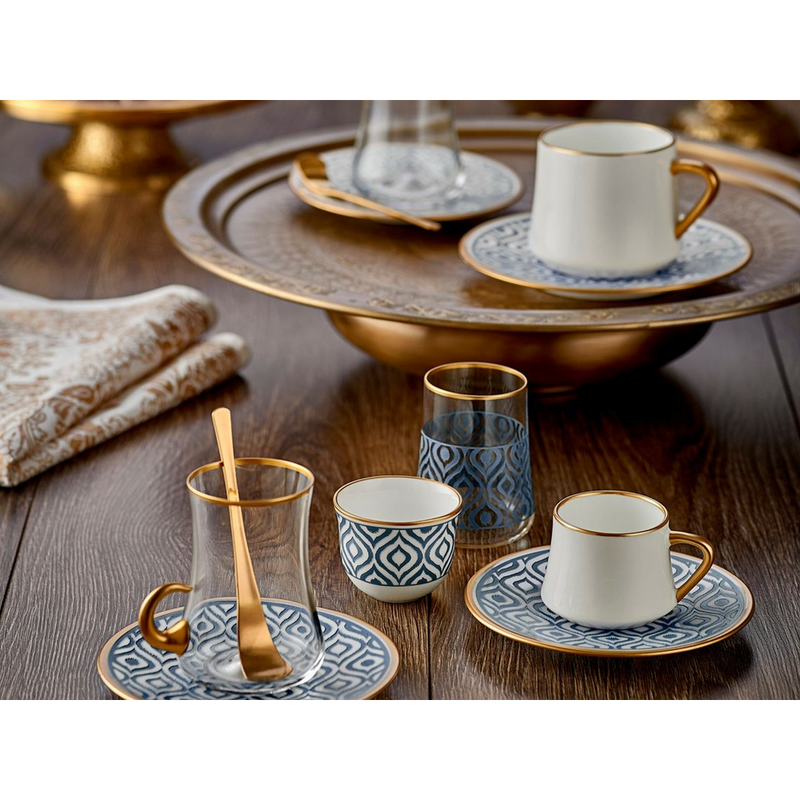 Sufi HD Coffee Cup and Saucer Ikat - Anthracite Mat Gold - 90 cc
