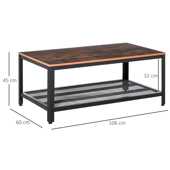 2-Tier Coffee Table, 106Lx60Wx45H cm-Wood Grain/ Black Frame Colour