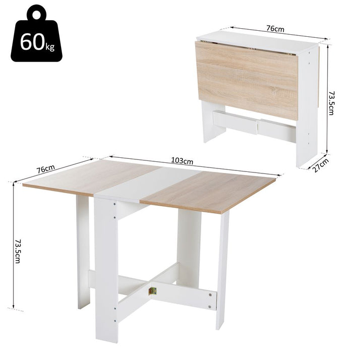 Drop Leaf Table Folding Dining Space Saving-Oak White Colour