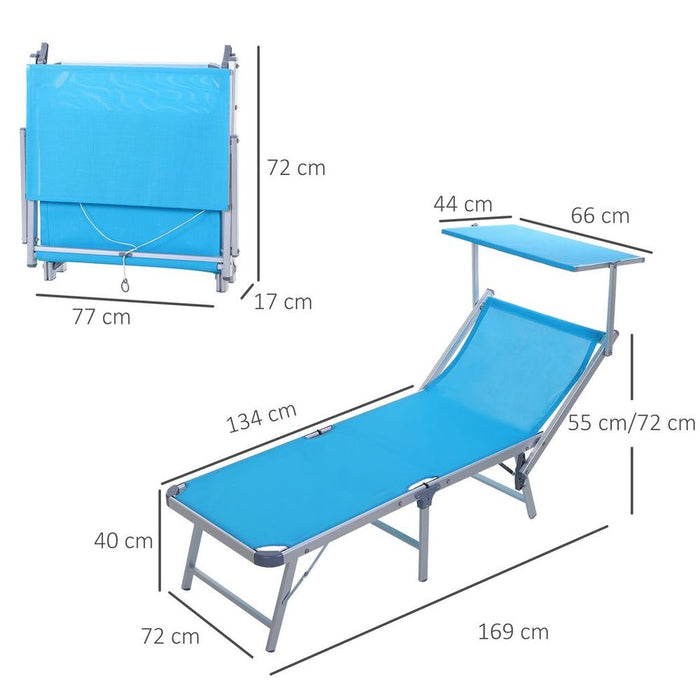 Sun Lounger Fold 180� Reclining Chair w/ Adjustable Canopy Blue