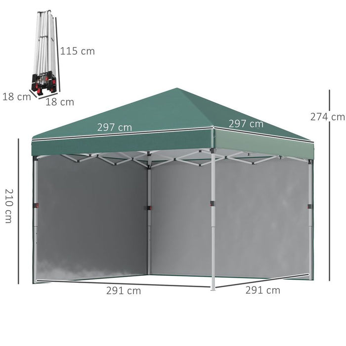 Premium Pop Up Gazebo | 3x3 (M) | 2 Sidewalls | Green