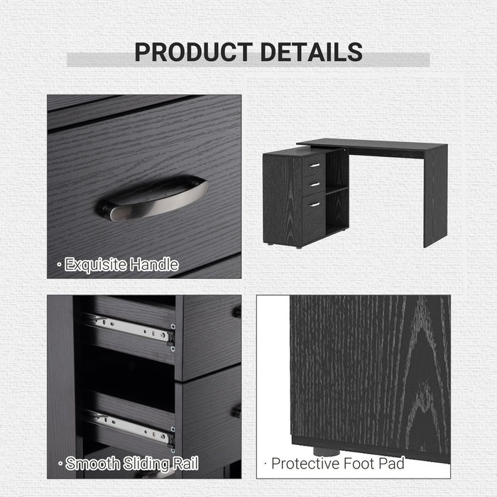 L Shape Computer Desk Workstation Home Office Drawer Shelf File Cabinet-Black