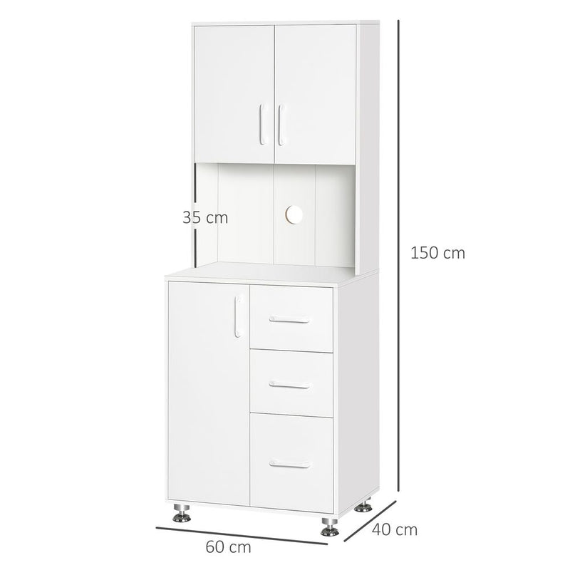 Premium Kitchen Buffet Storage, 2 Cabinets, 3 Drawers, 60x40x150cm, High-Quality White Finish