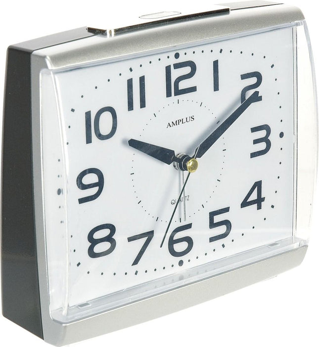 Amplus Large Numbers Dial Silver Alarm Clock - Silent Sweep, Light Snooze, Top Quality PT175