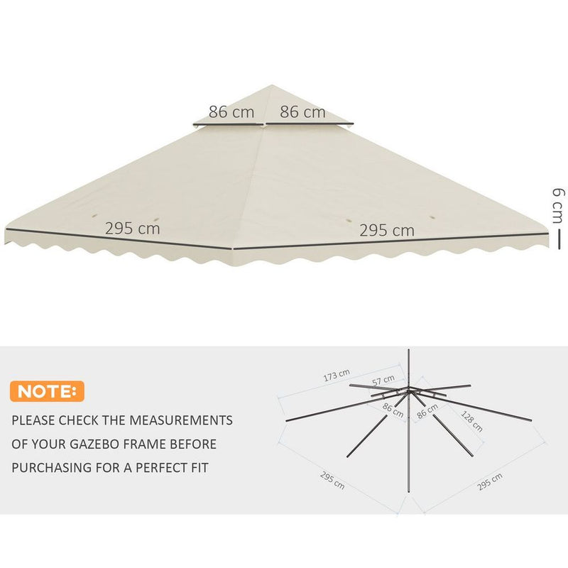Outsunny 3x3 Gazebo Canopy Replacement - Cream, 2-Tier Roof, Premium Quality