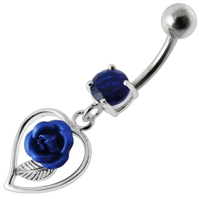 Rose in Heart Jeweled Dangling Belly Ring