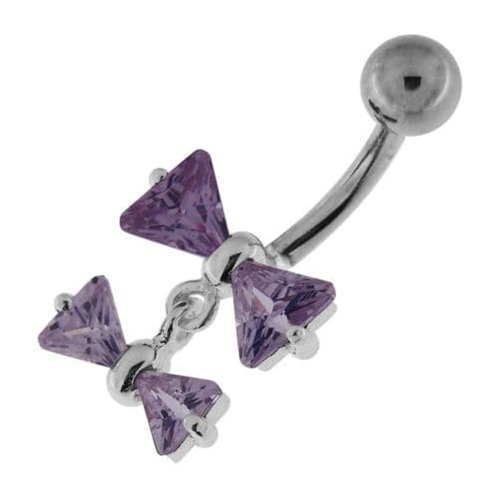 Jeweled Twin Bow Sterling Silver Navel Belly Button Ring