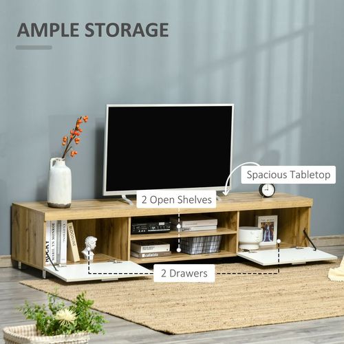 HOMCOM Modern Unit for TV w/ Cabinet Shelf for Living Room - Light Brown