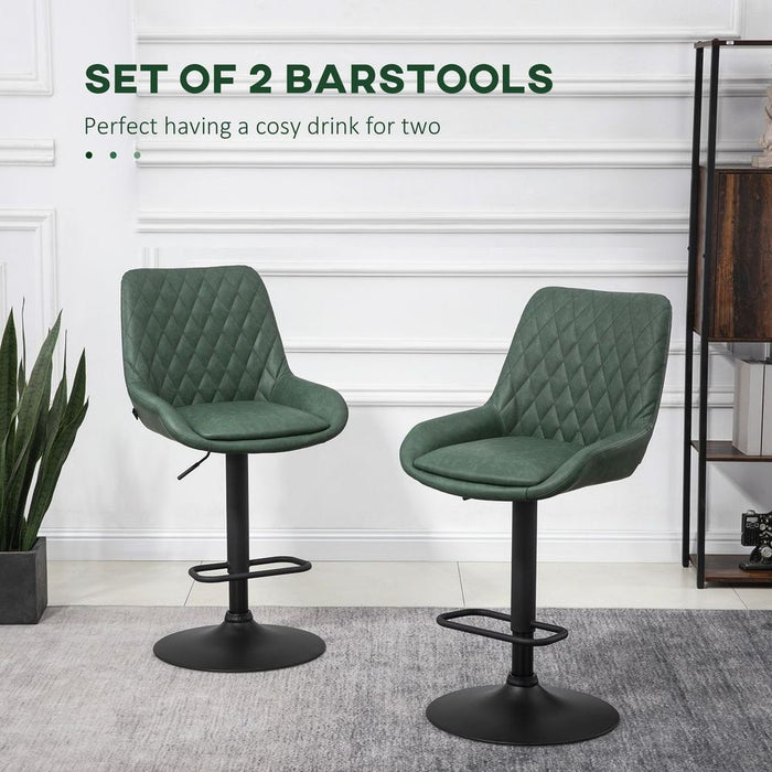 Stylish HOMCOM Bar Stools Set x2, Adjustable 360° Swivel Chairs for Kitchen - Green