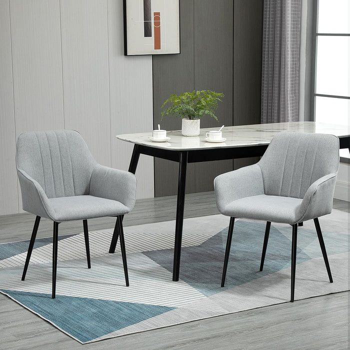 Premium Quality Set of 2 Metal-Leg Upholstered Dining Chairs, Light Grey - Durable & Stylish Seating