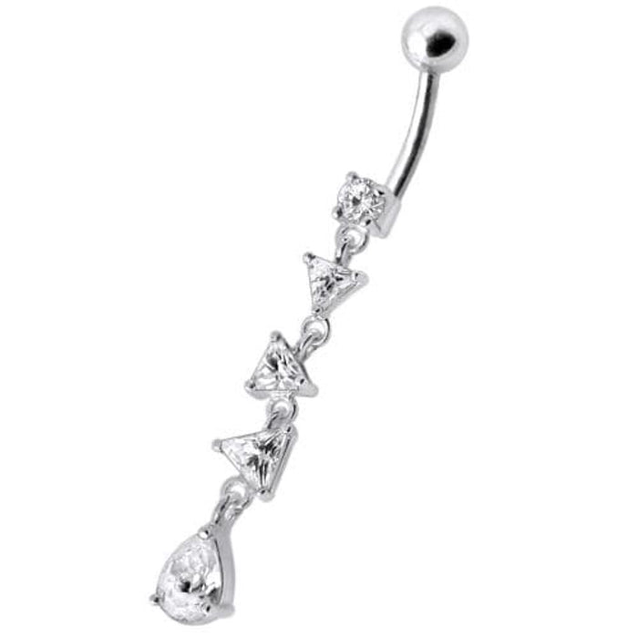 Fancy Triangle Stones Dangling SS Bar Belly Body Jewelry Ring