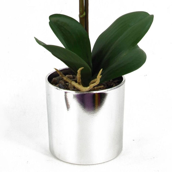 Premium Quality 46cm Artificial Orchid in Harlequin Pink - Silver Pot