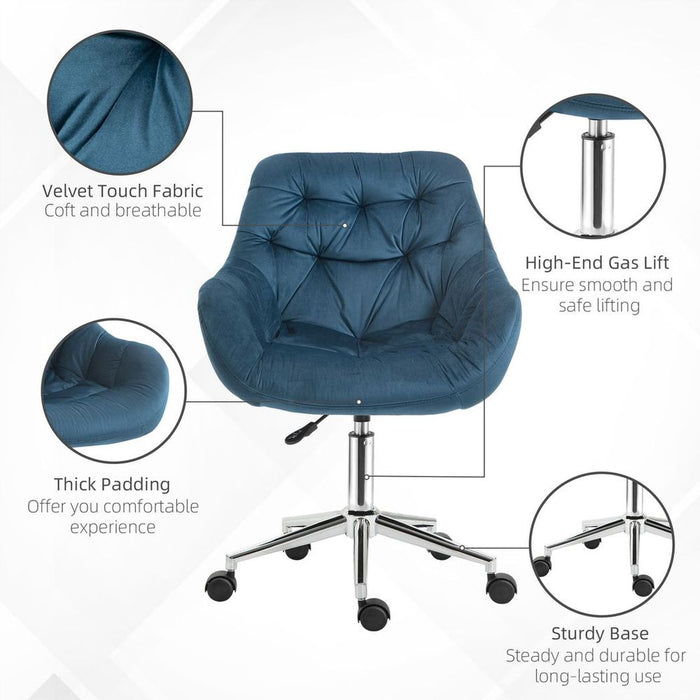 Blue Velvet Home Office Chair: Comfy, Adjustable Height, Armrest - High-Quality Desk Chair!