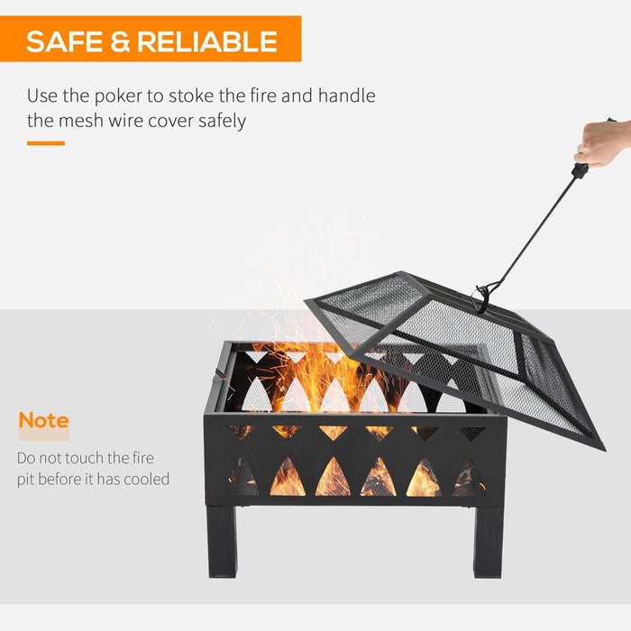 Premium Outdoor Fire Pit - Durable Metal, Wood Burner, Mesh Screen & Poker Included