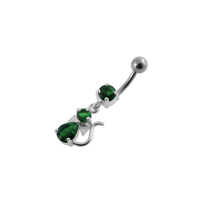 Jeweled Fancy Silver Dangling Banana Bar Belly Ring