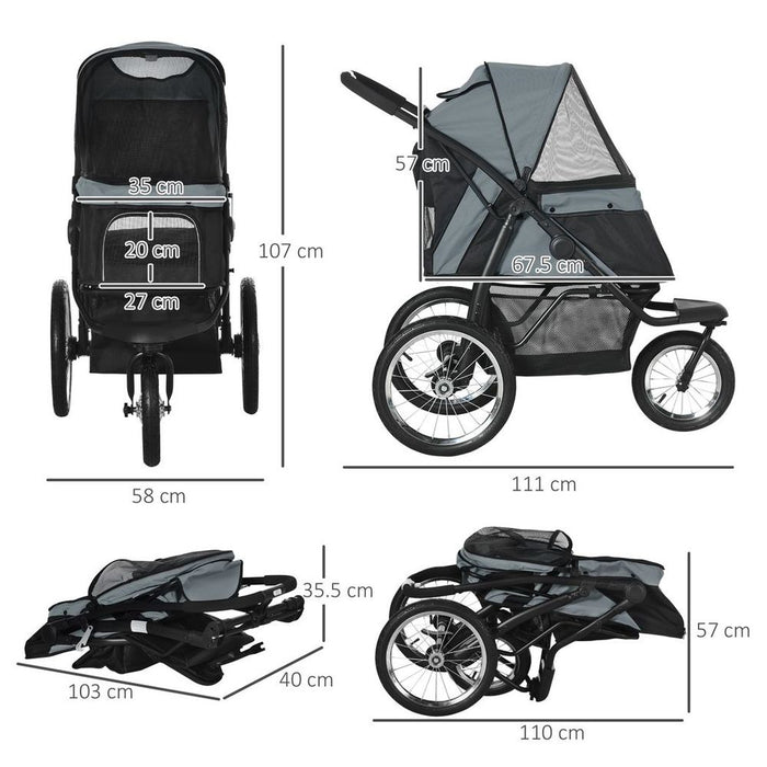 Premium 3-Wheel Pet Stroller - Foldable, Comfortable, and Stylish for Small/Medium Dogs & Cats - Grey