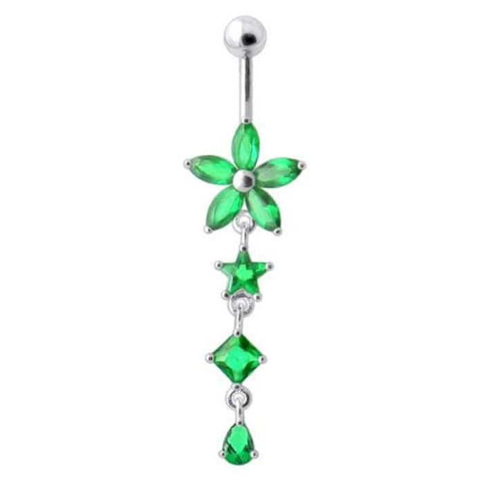 Flower Stone Studded Jeweled Flower Navel Ring