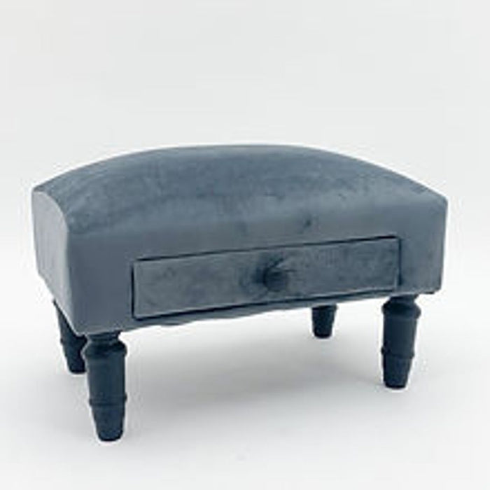 Ultimate Comfort: Grey Velvet Footstool with Drawer