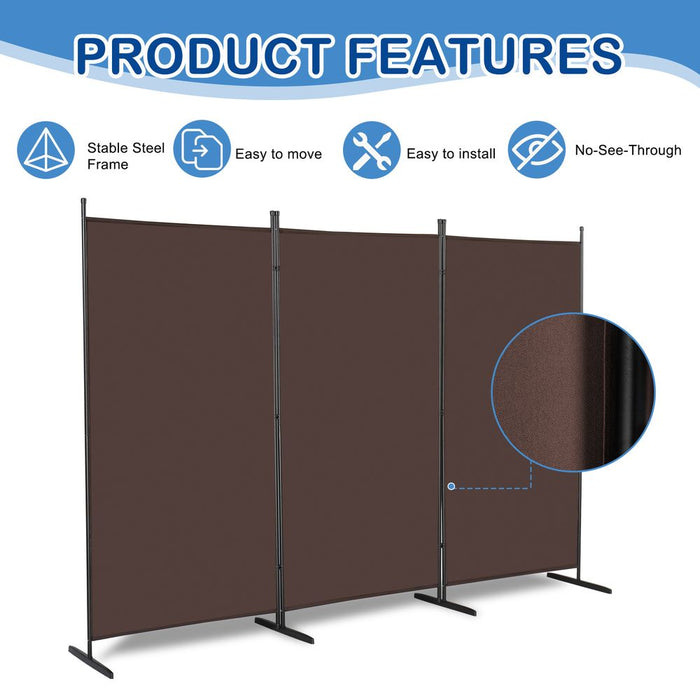 6FT Trifold 130g Polyester Fabric Plastic Foot Carbon Steel Frame Foldable Screen Brown