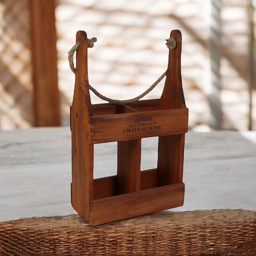 39CM WOODEN 2 BOTTLE WINE HOLDER