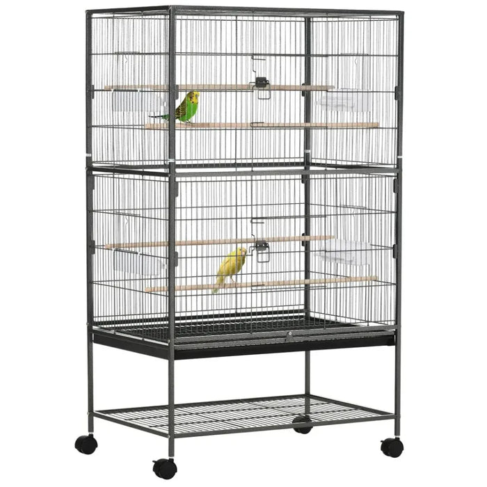 Bird Cage Aviary for Budgies Canaries w/ Rolling Stand Slide-Out Tray, Grey