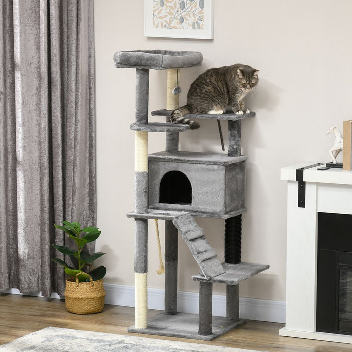 Ultimate Cat Tree Tower: Scratching Post, House, Toy - Grey