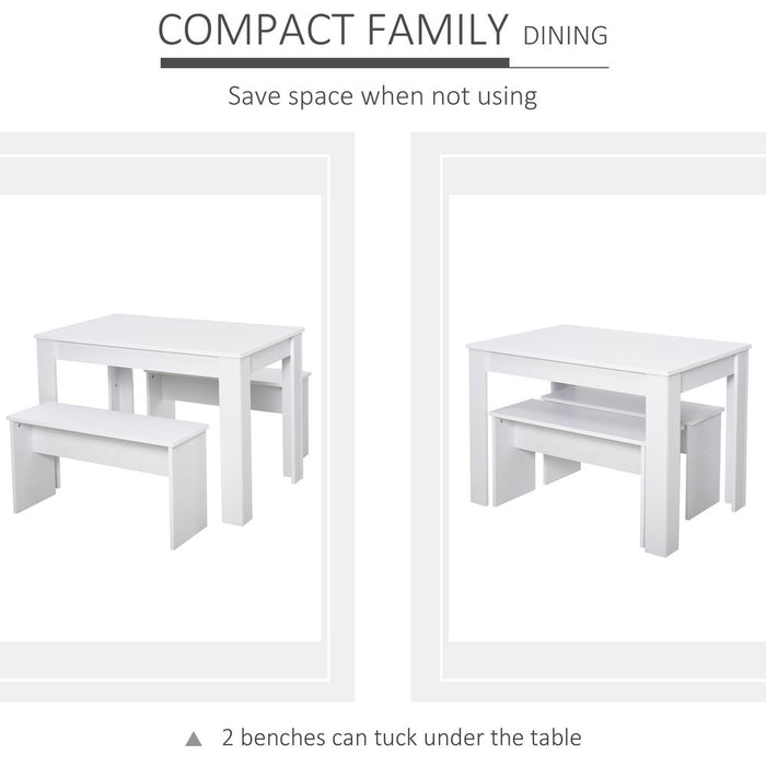 Modern White Particle Board Dining Set - Table & Benches - High-Quality & Compact - Perfect for Home & Small Businesses