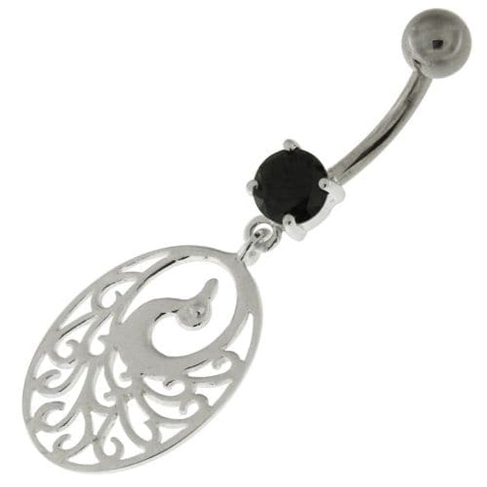 925 Sterling Silver Dancing Peacock Belly Button Ring