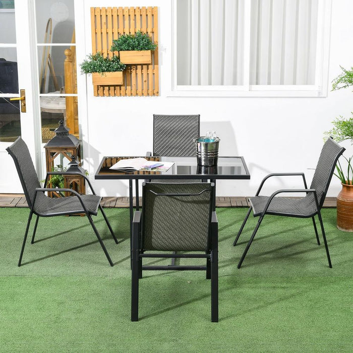 Outsunny Wicker Dining Chairs - Set of 4, Stackable, Outdoor, Mixed Grey