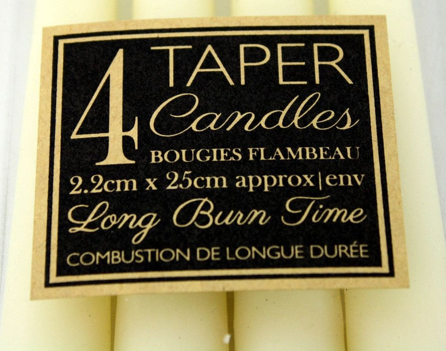 Ivory Taper Candles - Set of 4 | Long Burn Time | Elegant Finishing Touch for Dinner Table