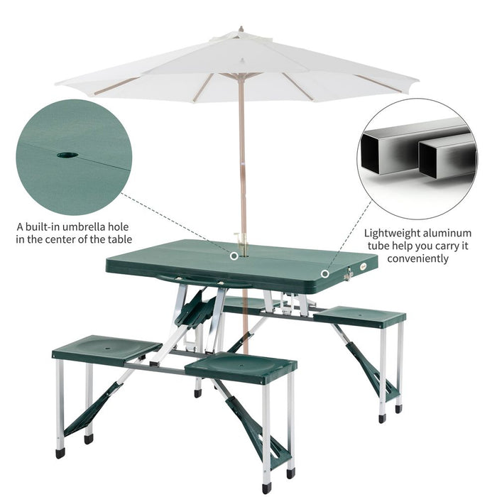 Portable Folding Picnic Table Set | 4-Seater Aluminum Chairs with Umbrella Hole