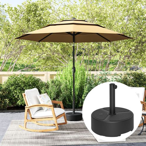 Outsunny Round Garden Parasol Base, Sand/Water Filled Parasol Stand, Black