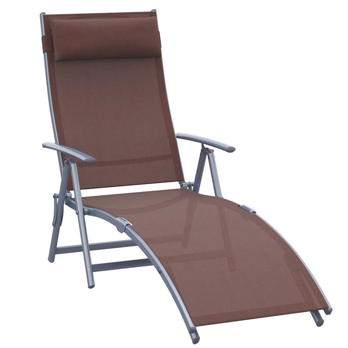 Premium Outsunny Sun Lounger | Foldable Recliner w/ Pillow | 7 Levels | Texteline | Brown