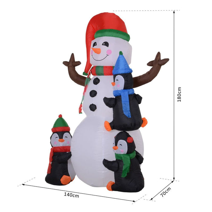 6ft Inflatable Christmas Snowman with Three Penguins LED Outdoor Yard Deco