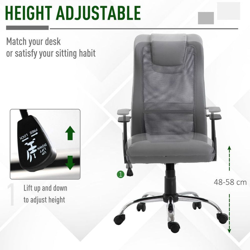 Premium High Back Mesh Office Chair with Headrest & Armrests - Grey