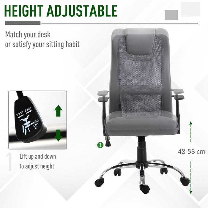 Premium High Back Mesh Office Chair with Headrest & Armrests - Grey