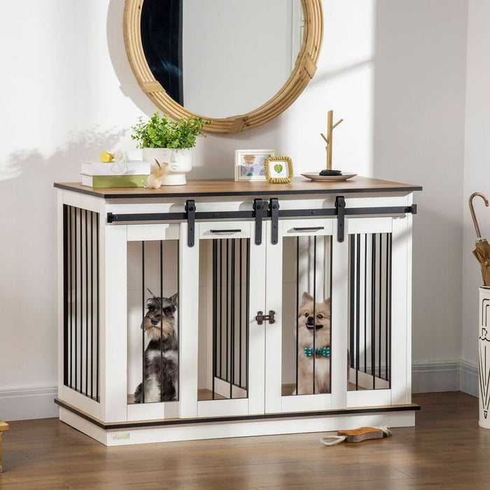 Premium Dog Crate Furniture, Double Cage for Large & Small Dogs, Stylish White Design