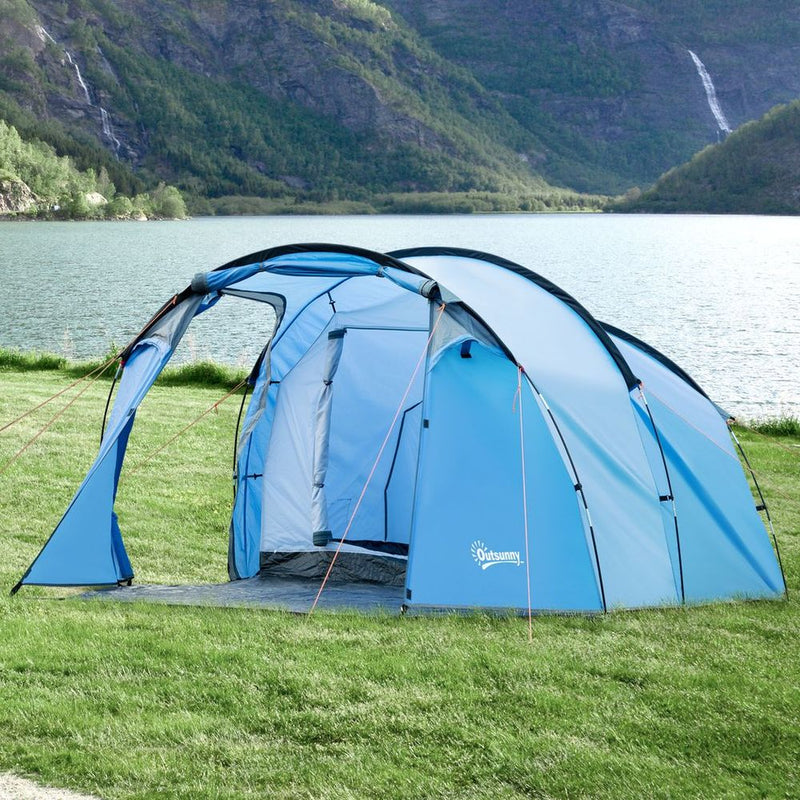 Outsunny 3-Person 2-Room Tent | Living Area | Air Vents | Blue