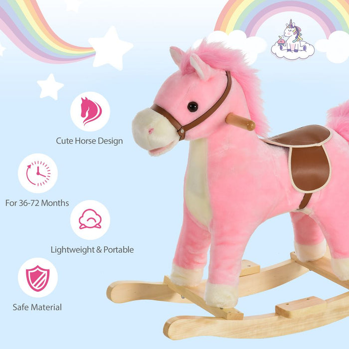 High-Quality Kids Plush Rocking Horse w/ Moving Mouth & Tail Sounds - Pink HOMCOM