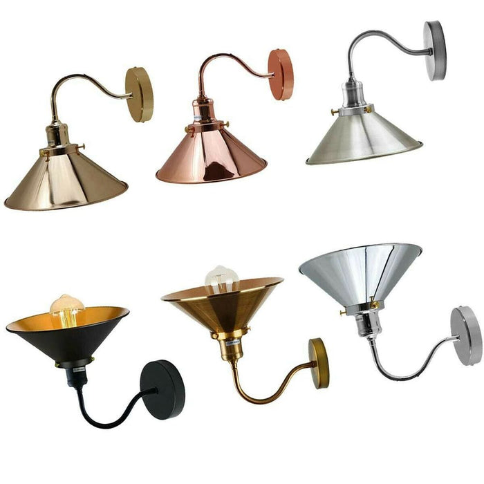 Retro Industrial Swan Neck Wall Light Indoor Sconce Metal Cone Shape Shade - Basement, Bedroom, Dining Room, Garage