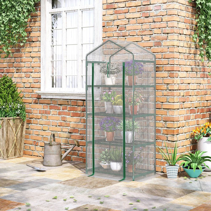 4 Tier Mini Greenhouse, Portable with Steel Frame, PE Cover, 160x69x50cm