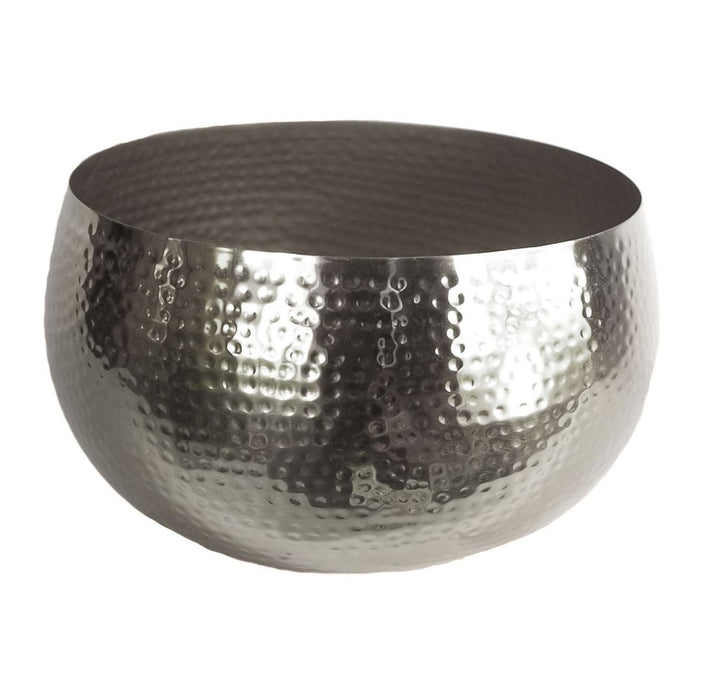 XL Metal Bowl Planter 32x20cm Silver Hammered Finish, Straight Edge - Handmade Quality