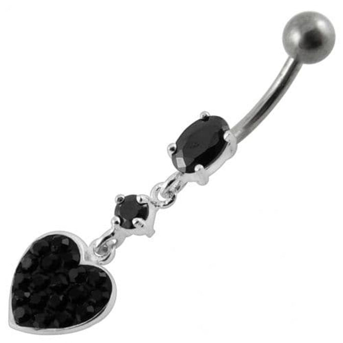 Fancy  Heart Dangling SS Bar Navel Ring