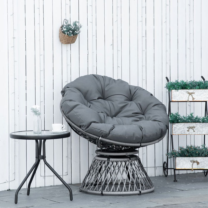 360 Swivel Rattan Papasan Moon Chair - Outdoor Padded Grey Outsunny