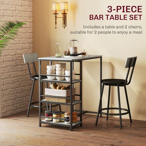 HOMCOM 3 Piece Breakfast Bar Table Set with Storage Shelves, Light Grey