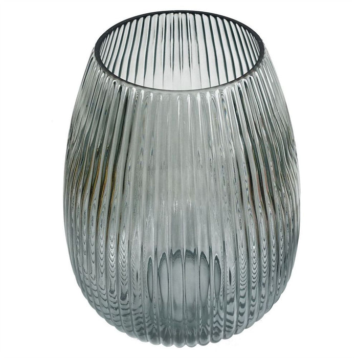 Premium 30cm Smoke Grey Ridged Glass Vase - Elegant, Hand-Finished, High-Quality - Perfect for Real & Artificial Flowers