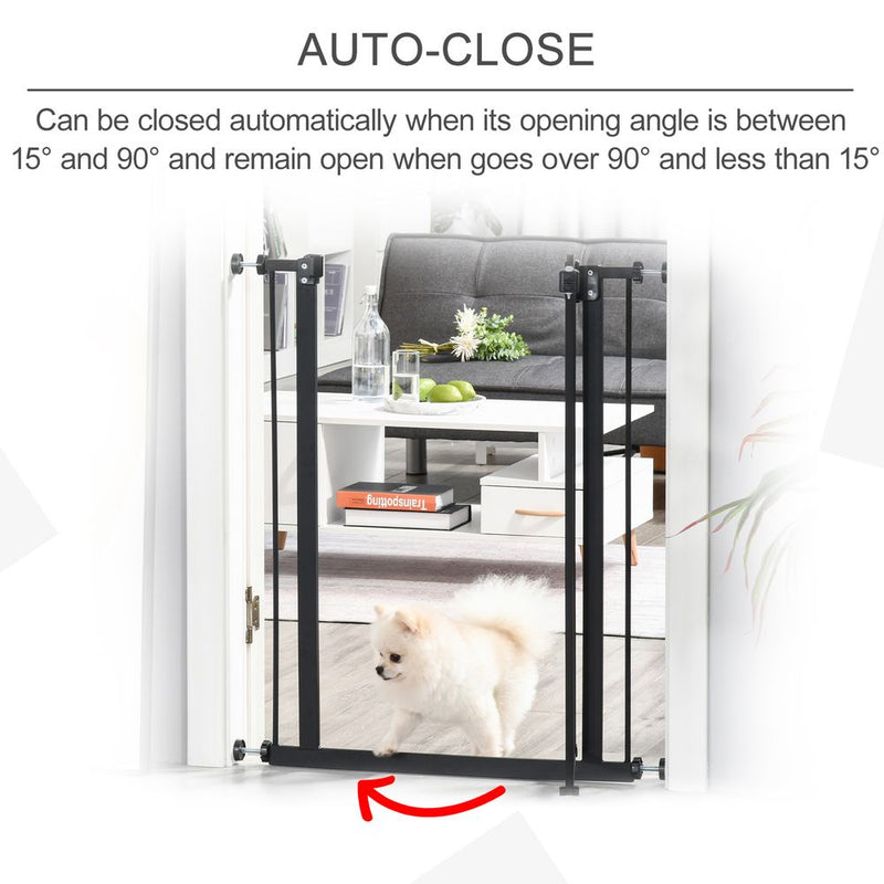 PawHut Pressure Fit Dog Stair Gate No Drilling Safety Gate Auto Close for Doorways, Hallways, 74-80cm Adjustable, 78cm Tall, Black