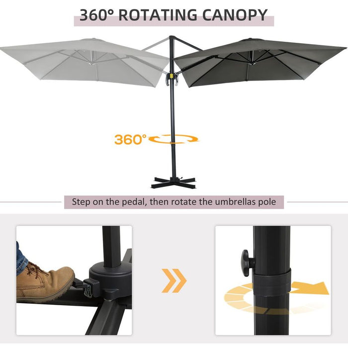 High-Quality Outsunny Cantilever Parasol w/ 360� Rotation & Hand Crank - Grey